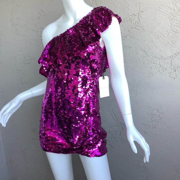 Leith Pink Sequin One-Shoulder Dress NWT - Picture 5 of 9